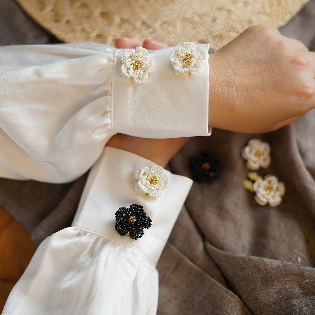 Gothic Beaded Turtle Cuff Cover Black Floral No-Sew Button N6G121