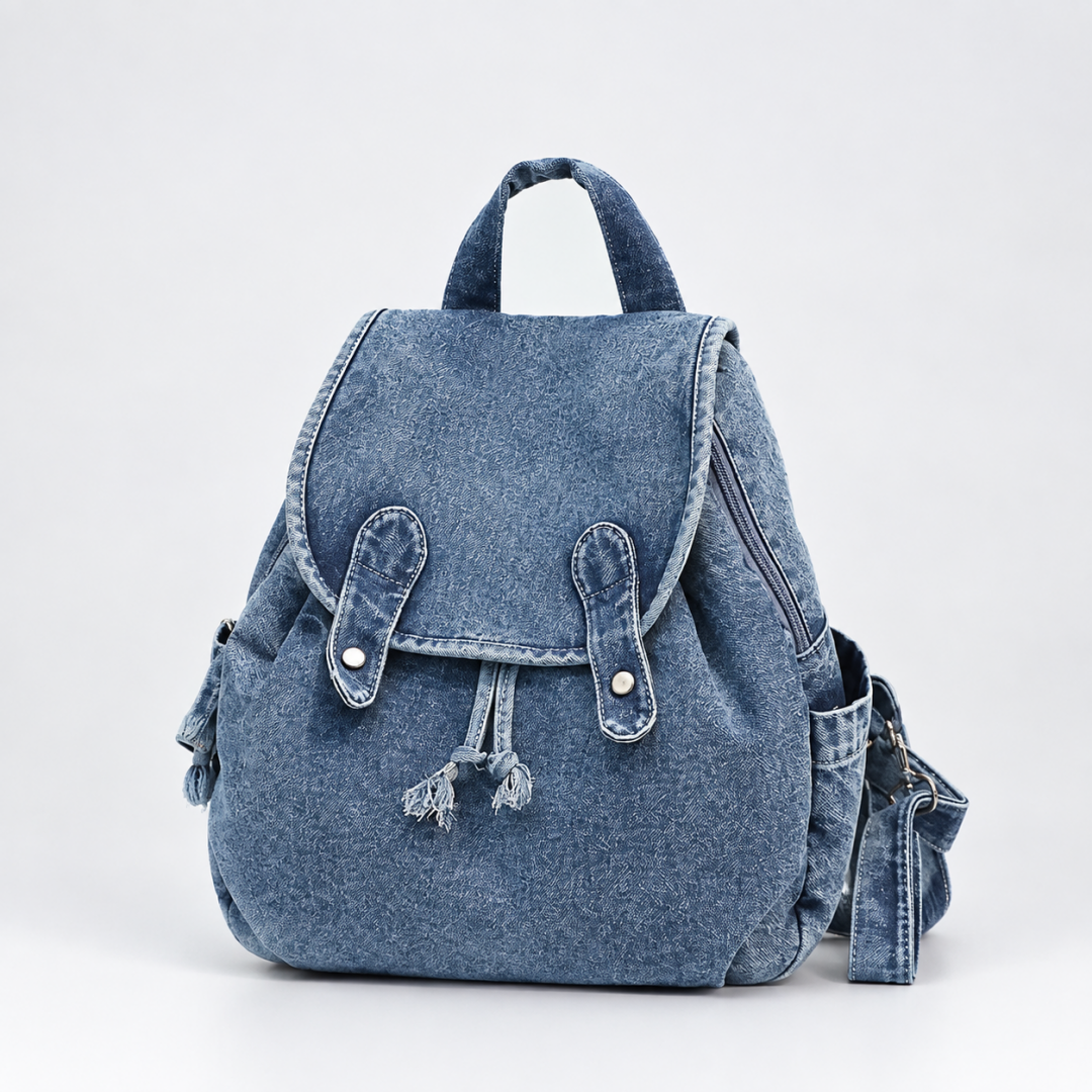 Unisex Denim Drawstring Flap Backpack N6J195