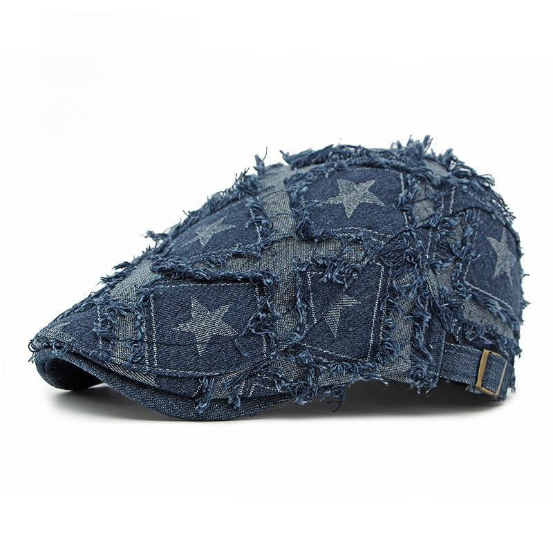 Distressed Denim Adjustable Beret  M5A269