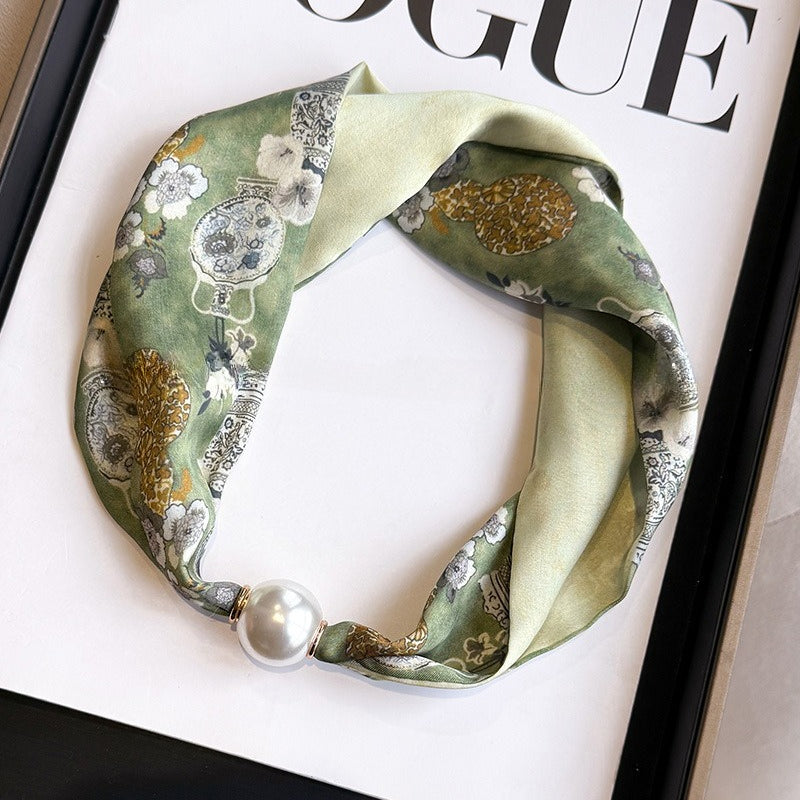 Womens Pearl Magnetic Clasp Slim Scarf N6K257