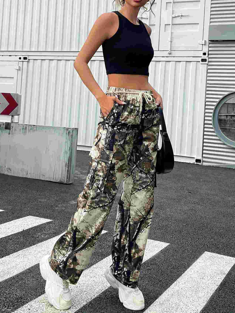 Camo Cargo Pant Drawstring Mid Weight Green N5Z563