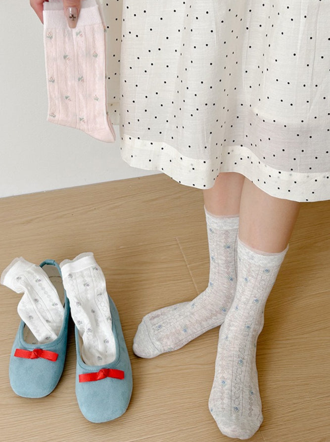Floral Mesh Mid-Calf Socks Women N6C176