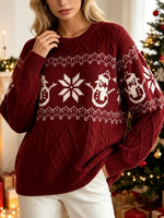 Load image into Gallery viewer, Jacquard Cable Knit Round Neck Loose Pullover Sweater N6H281
