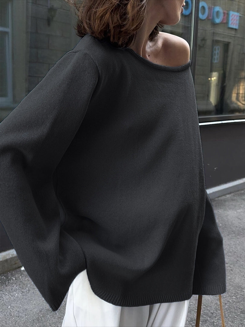 Solid Relaxed Backless Cotton Knit Sweater Women N6G128