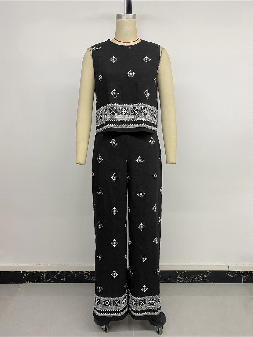 Retro Vacation Geometric Print Two-Piece Set Women N6C244