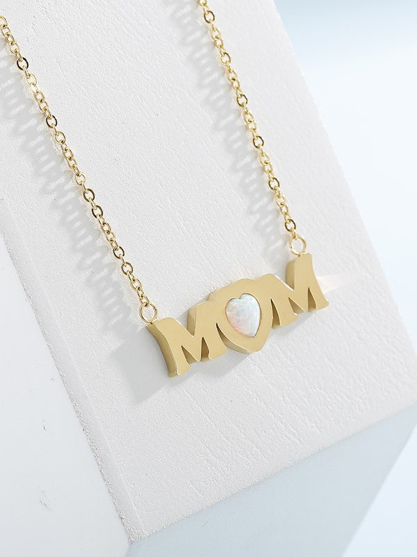 MOM Opal Heart Pendant Titanium Steel Necklace N6D538