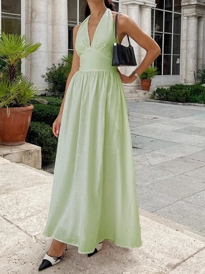 Tie-Waist V-Neck Flared Maxi Dress Women N6D120