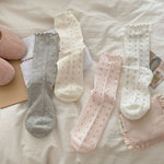 Load image into Gallery viewer, Diamond Grid Ruffle Trim Cotton Mid-Calf Socks Women N6H009