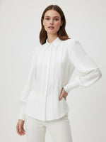 Load image into Gallery viewer, White Shirt Collar Flounce Sleeve Lace Shirt Women N6C123