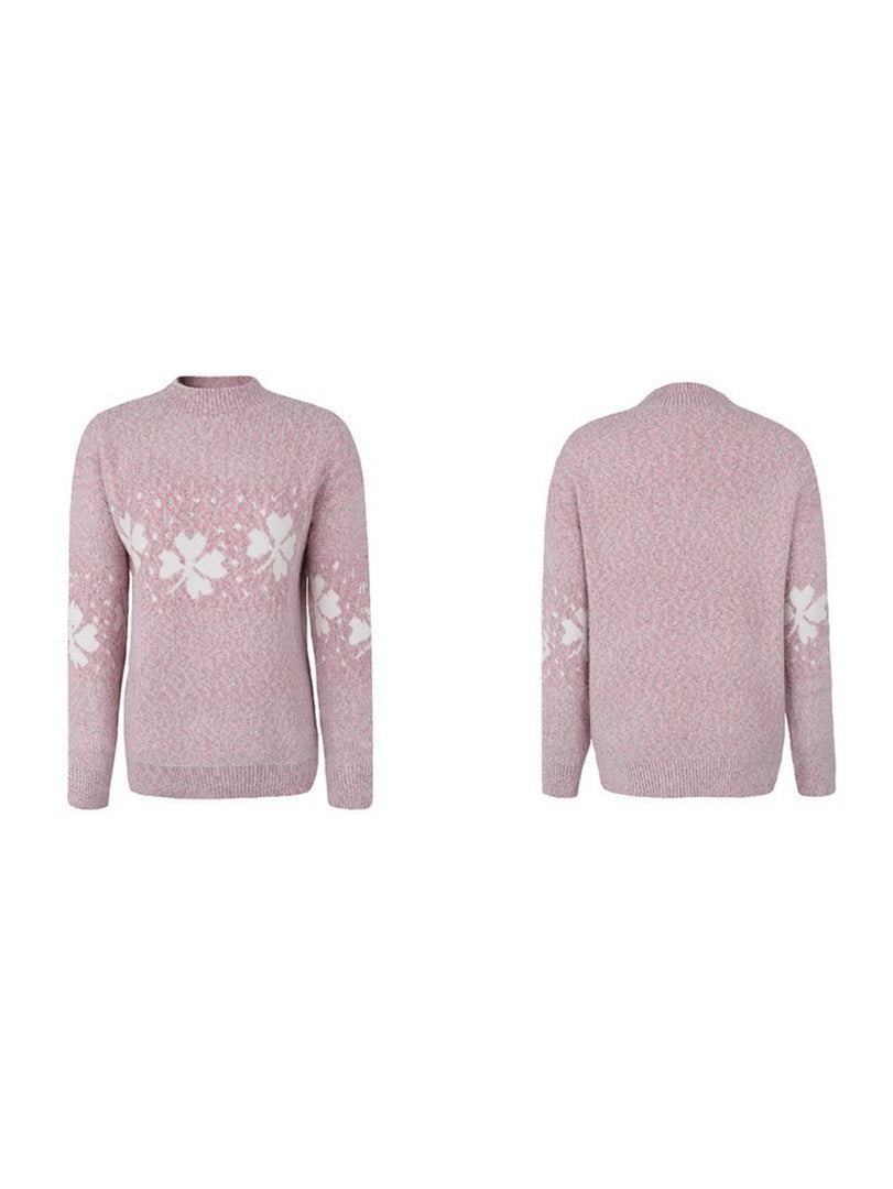 Half High Collar Snowflake Knit Sweater Women N6H259