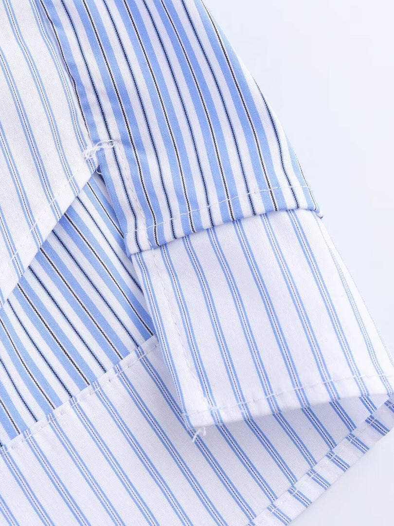 Striped Spliced Shirt Open Front Casual N6C093