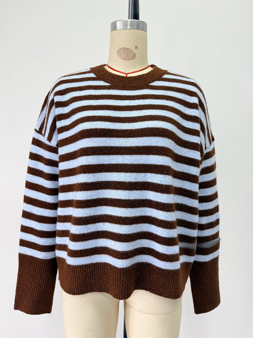 Casual Color Block Stripe Knit Pullover Women N6G187