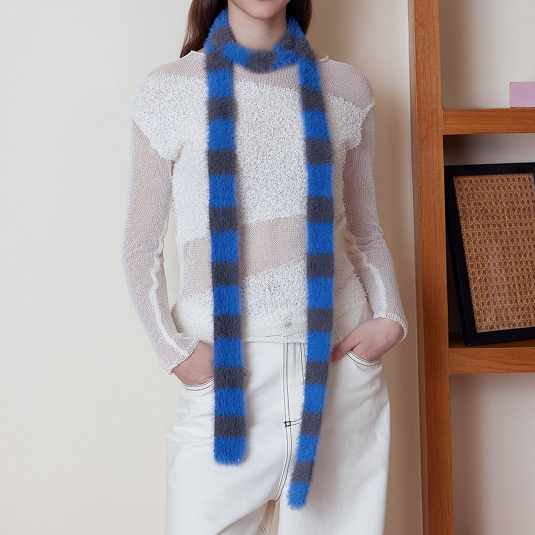 Furry Striped Skinny Knit Scarf Women Autumn N6H251