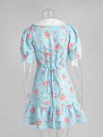Load image into Gallery viewer, French V-neck Puff Sleeve Print Dress Women N6D072