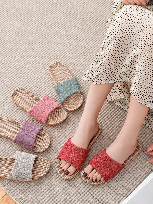 Non Slip Woven Linen Home Slippers Women N6C228