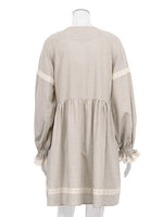 Load image into Gallery viewer, French V neck Lantern Sleeve Linen Blend Dress Women N6C208
