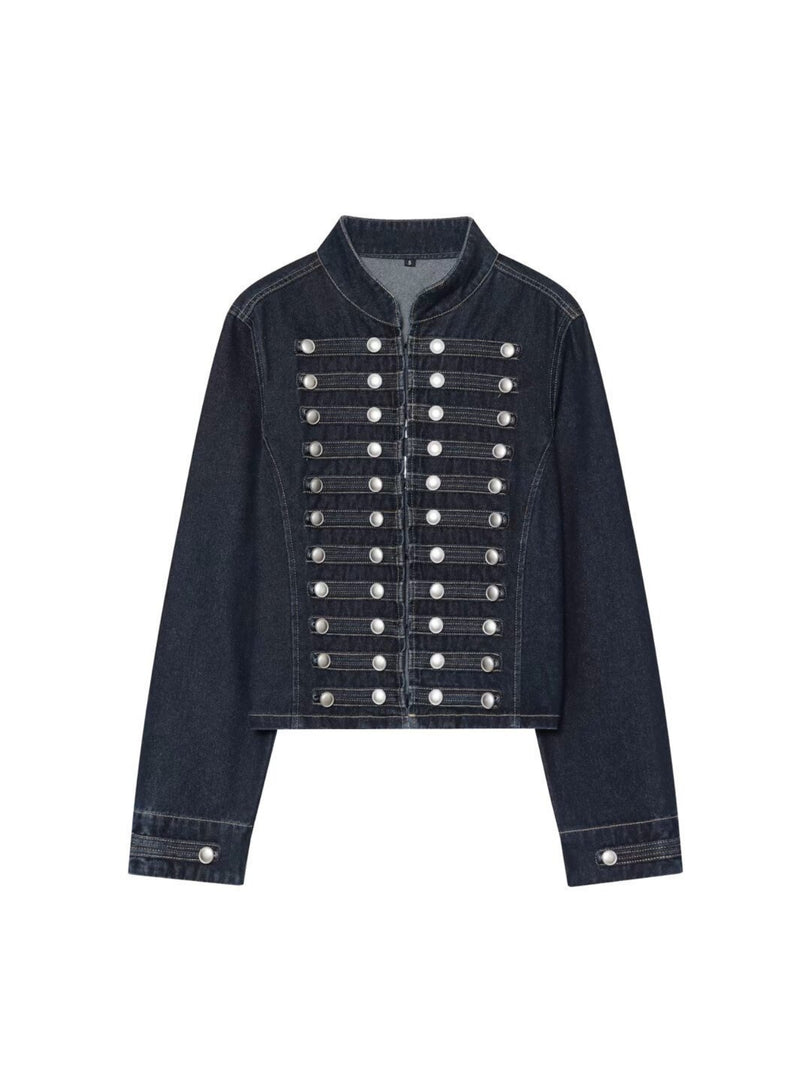 Embroidered Cropped Denim Jacket Slim Fit Women N6F193