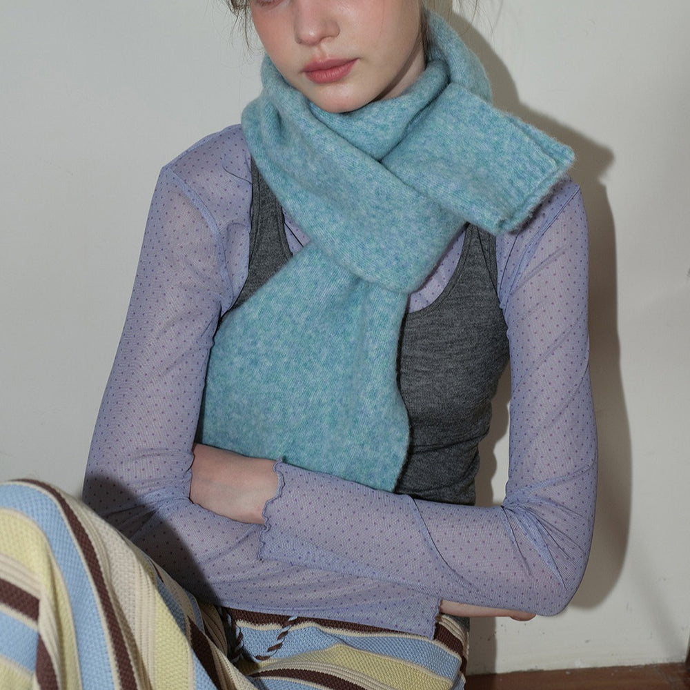 35% Wool Solid Knit Scarf Women Soft Warm N6H226
