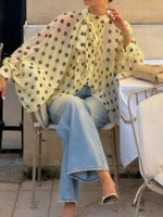 Load image into Gallery viewer, Polka Dot Tie Neck Semi-Sheer Blouse Women N6D212