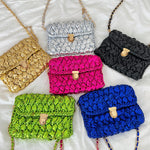 Load image into Gallery viewer, Handwoven Metallic Shiny Crossbody Bag Lock Closure N6F088