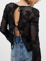 Load image into Gallery viewer, Lace Relief Knit Cardigan Back Cutout Tie N6F184