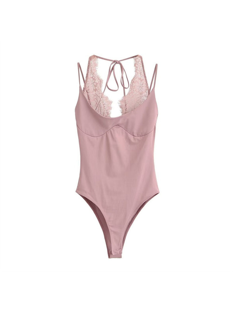 Lace Panel Halter Neck Bodysuit N6F190