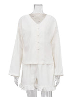 Load image into Gallery viewer, Long Sleeve Ruffle Sleeve Shirt High Waist Shorts Set N6D108