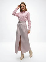 Load image into Gallery viewer, Pink High Slit Shirt and Skirt Set Women N6C183