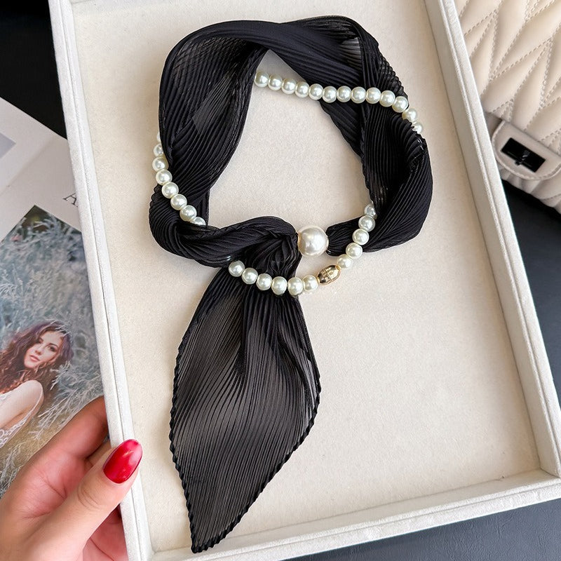 Womens Ivory Crinkled Pearl Magnetic Clasp Scarf N6K267