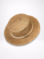 Load image into Gallery viewer, Openweave Flat Top Straw Hat French Retro Vacation N6C370