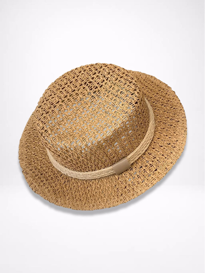 Openweave Flat Top Straw Hat French Retro Vacation N6C370