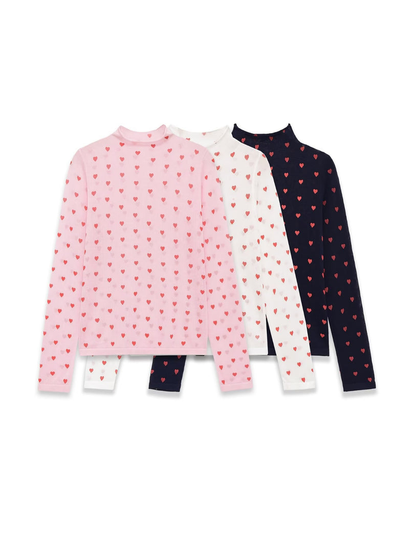 Heart Detail Long Sleeve Knit Sweater Women N6D121
