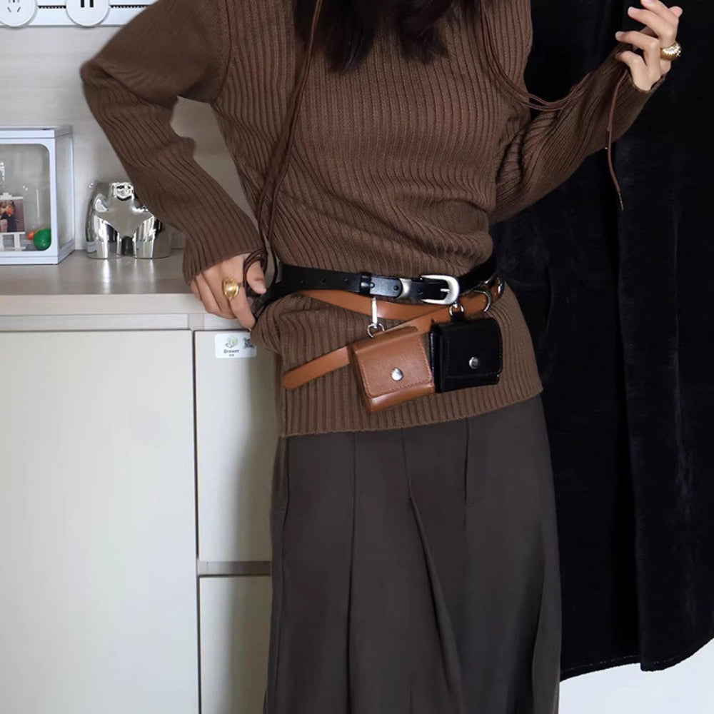 Genuine Leather Belt Bag Women Mini Waist Pack N6H322