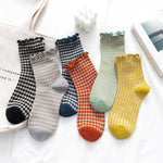 Load image into Gallery viewer, Plaid Ruffle Trim Mid-Calf Socks Women Preppy N6H006