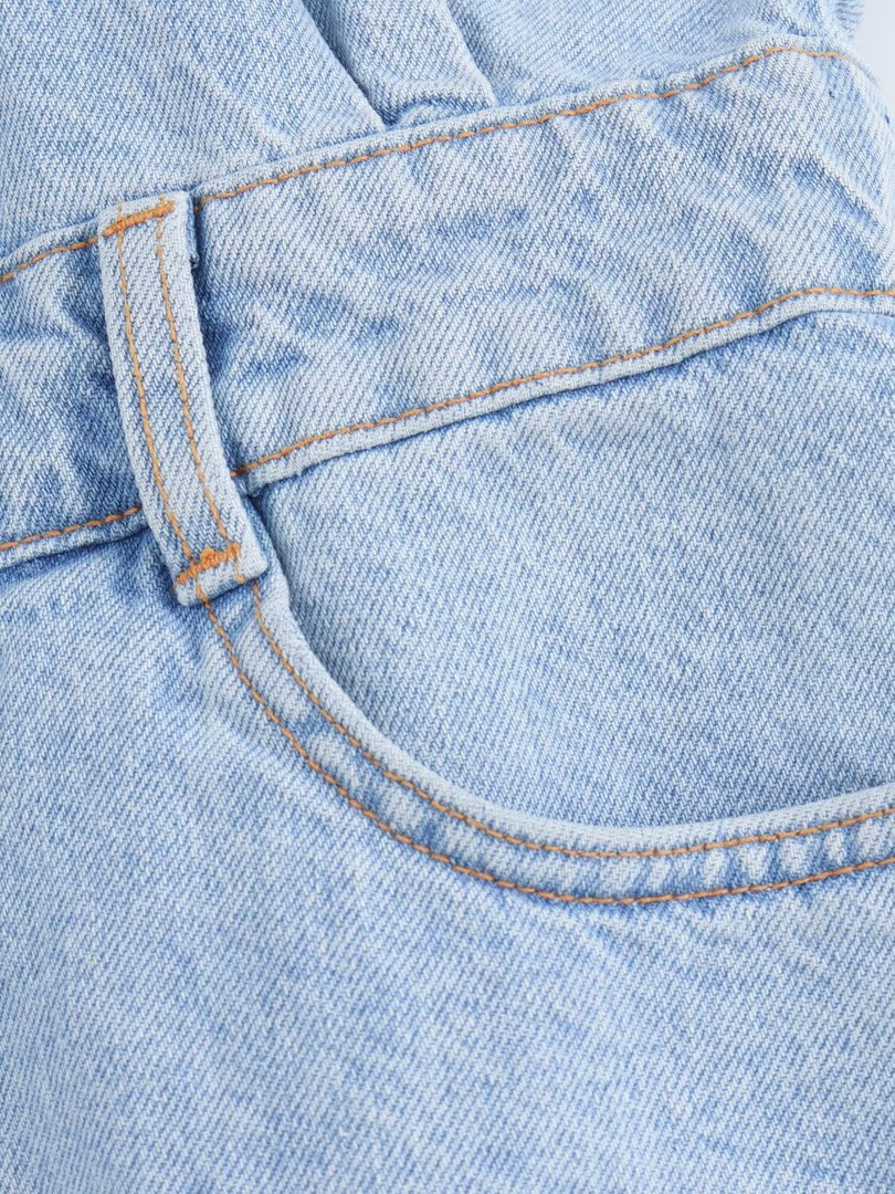 Pocket Detail Denim Short Jumpsuit Women Casual N6F213