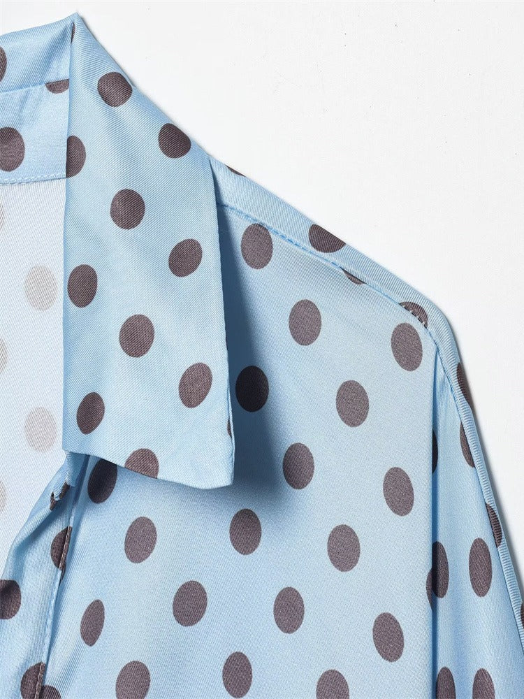 Polka Dot Satin Crop Shirt Women Office N6C109