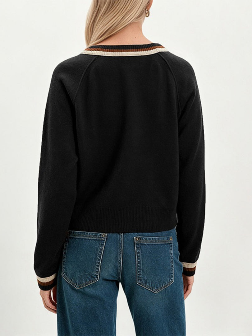 Color-Block V-Neck Long Sleeve Cardigan Women N6H289