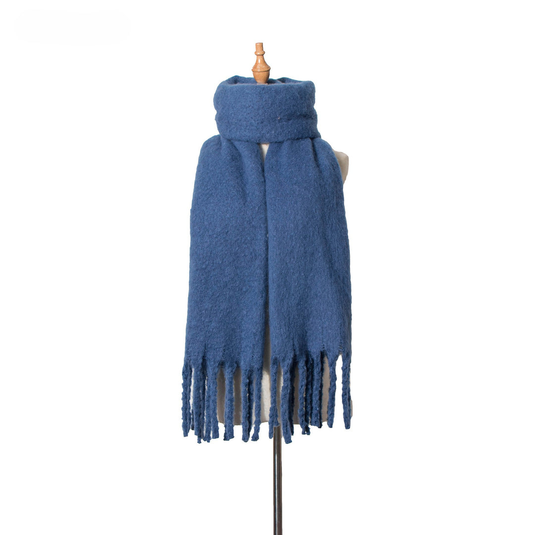 Womens Solid Color Boucle Chunky Fringe Scarf N6K251