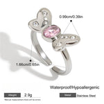 Load image into Gallery viewer, Pink Zircon Butterfly Ring Steel 18K Gold S5P027
