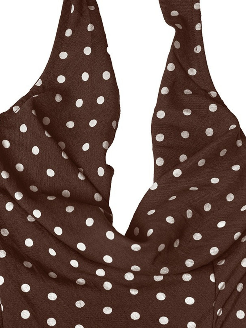 Polka Dot Halter Open Back Dress N6E163
