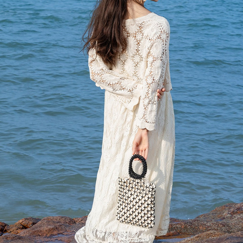 Handwoven Maple Hollow Bead Tote Beach Women S5P967
