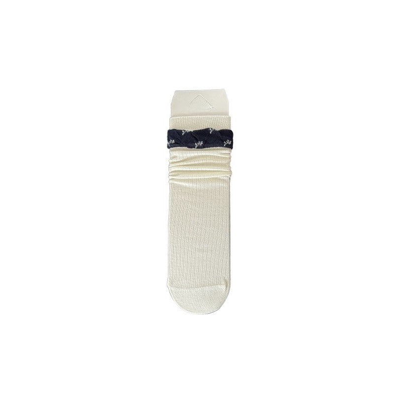 Floral Lace Trim Mid-Calf Slouch Socks Women N6C177
