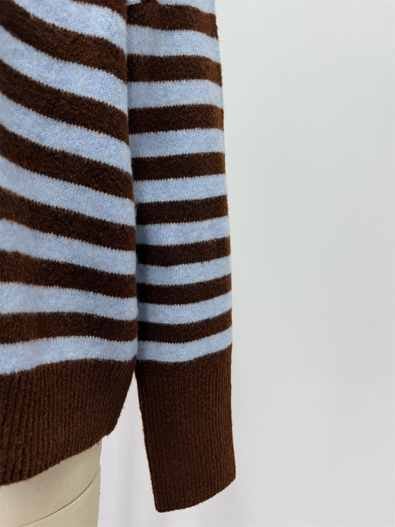 Casual Color Block Stripe Knit Pullover Women N6G187
