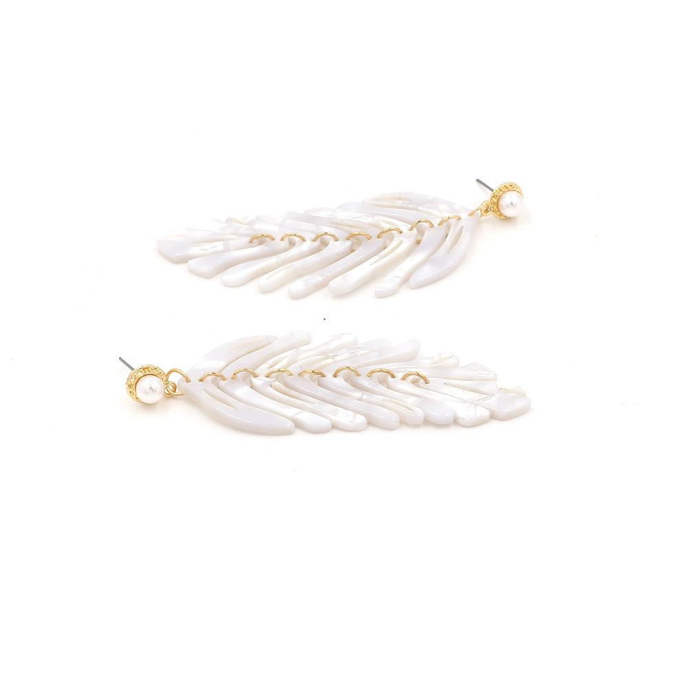 Acrylic Leaf Drop Earrings Fringed Organic Motif S5P171
