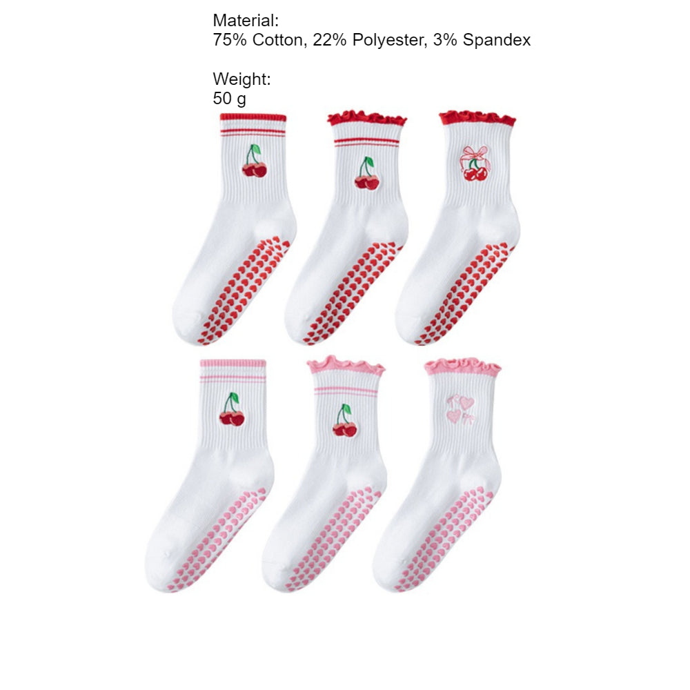 Cartoon Anti-Slip Yoga Socks Women White Mid-Calf N6H004