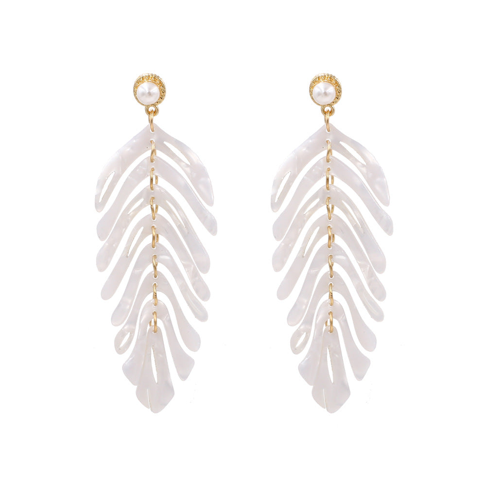 Acrylic Leaf Drop Earrings Fringed Organic Motif S5P171