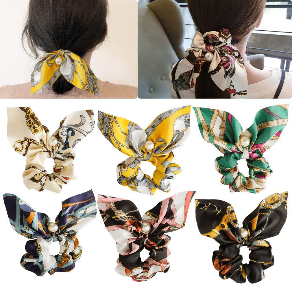 Pearl Pendant Big Scrunchie Bow Hair Tie Women N6H192