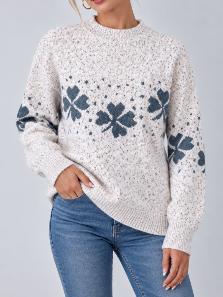 Half High Collar Snowflake Knit Sweater Women N6H259
