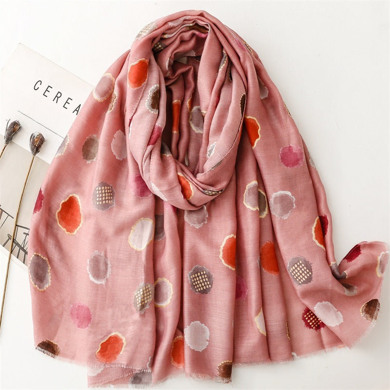 Cotton Linen Feel Metallic Foil Polka Dot Scarf Shawl N6H255