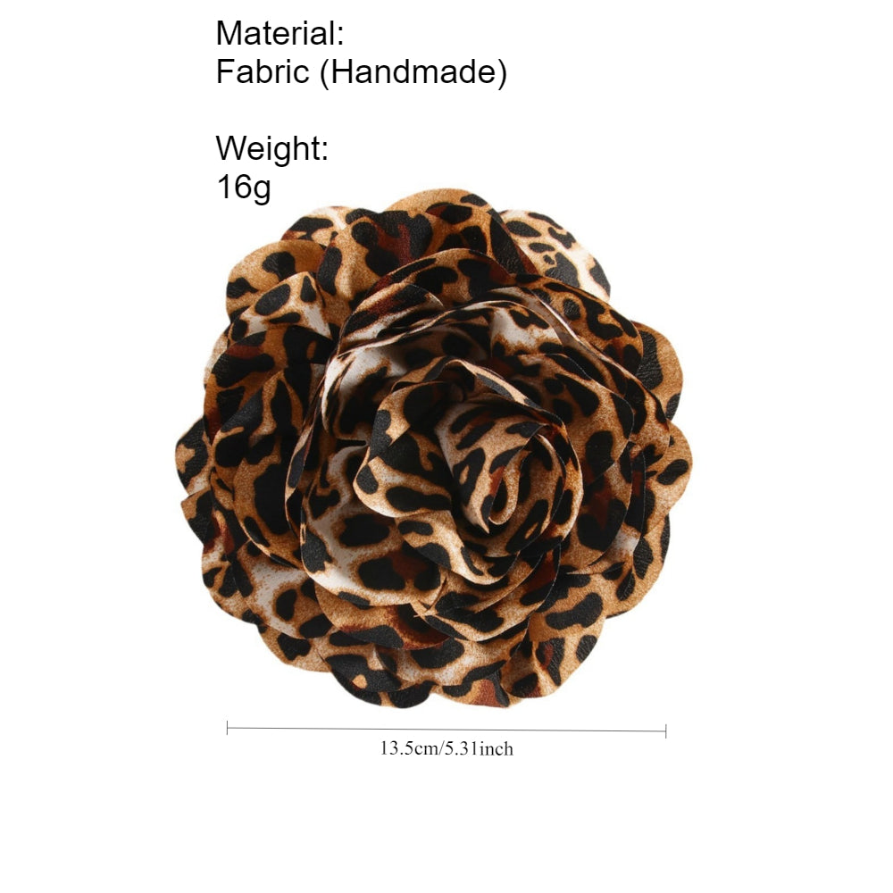 14cm Leopard Print Large Fabric Flower Brooch N6F281